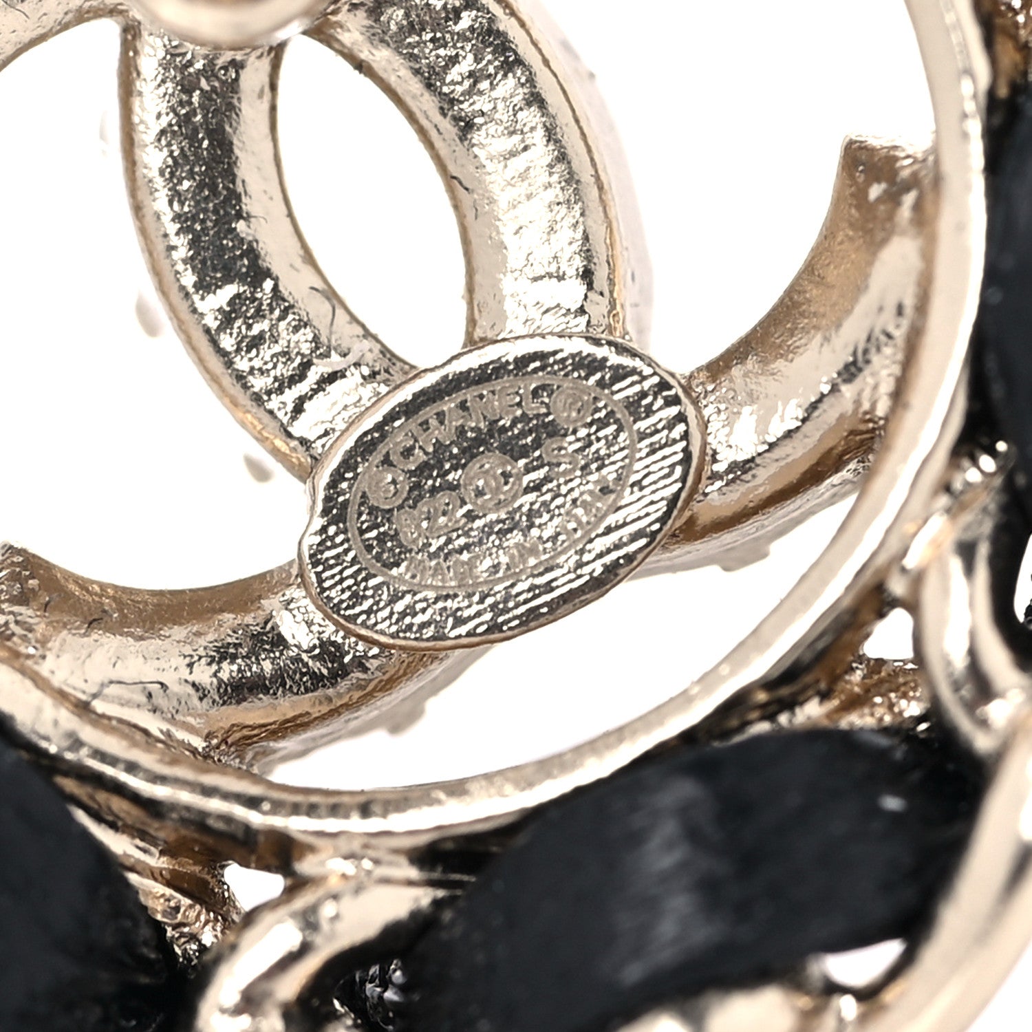 Chanel Crystal Lambskin Chain CC Stud Earrings Black Gold 4 of 5