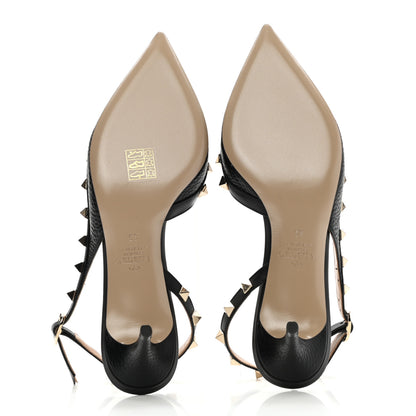 Valentino Garavani Pebbled Calfskin Rockstud Half D'Orsay Slingback 50mm Pumps 35 Black 5 of 14