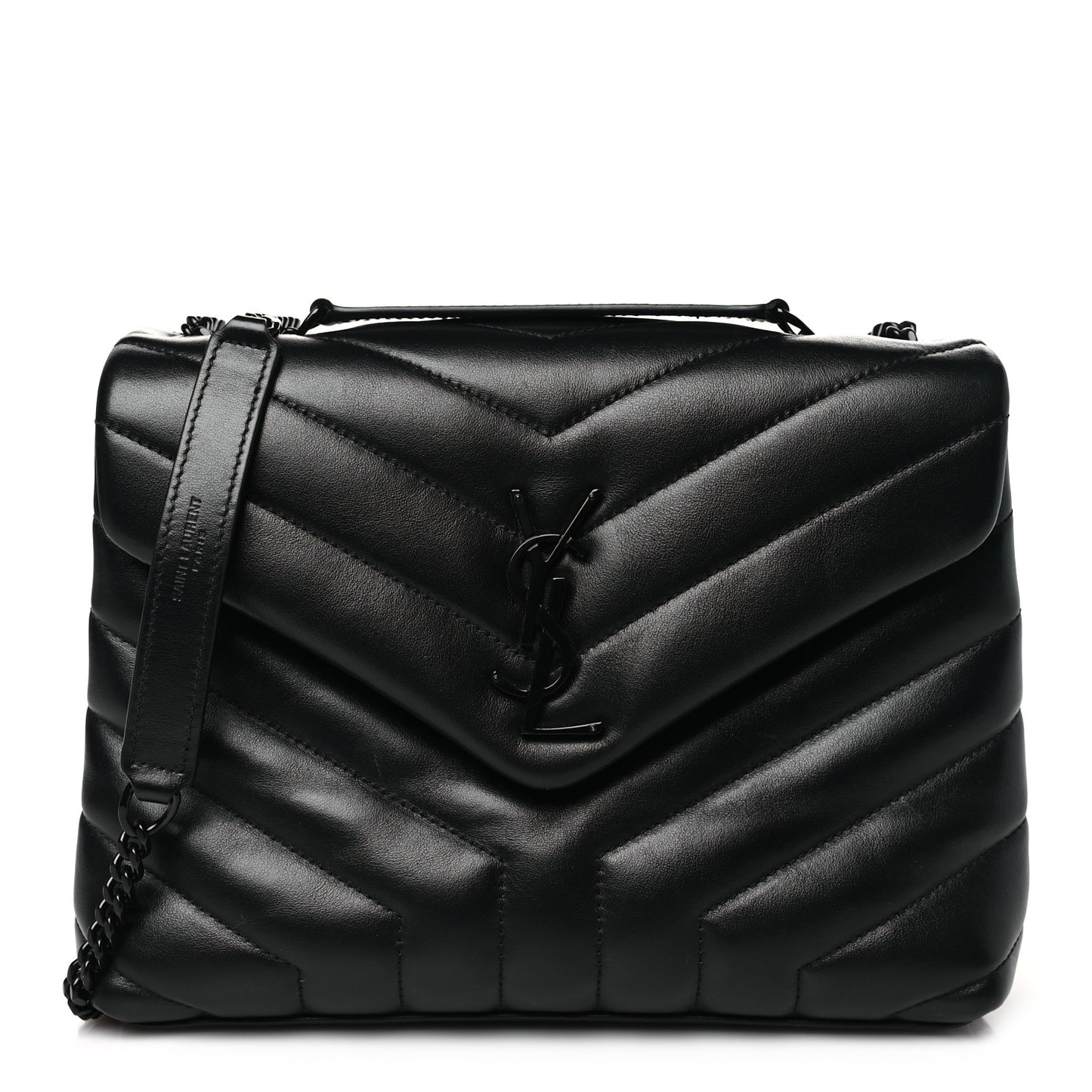Calfskin Y Quilted Monogram Monochrome Small Loulou Chain Satchel Black