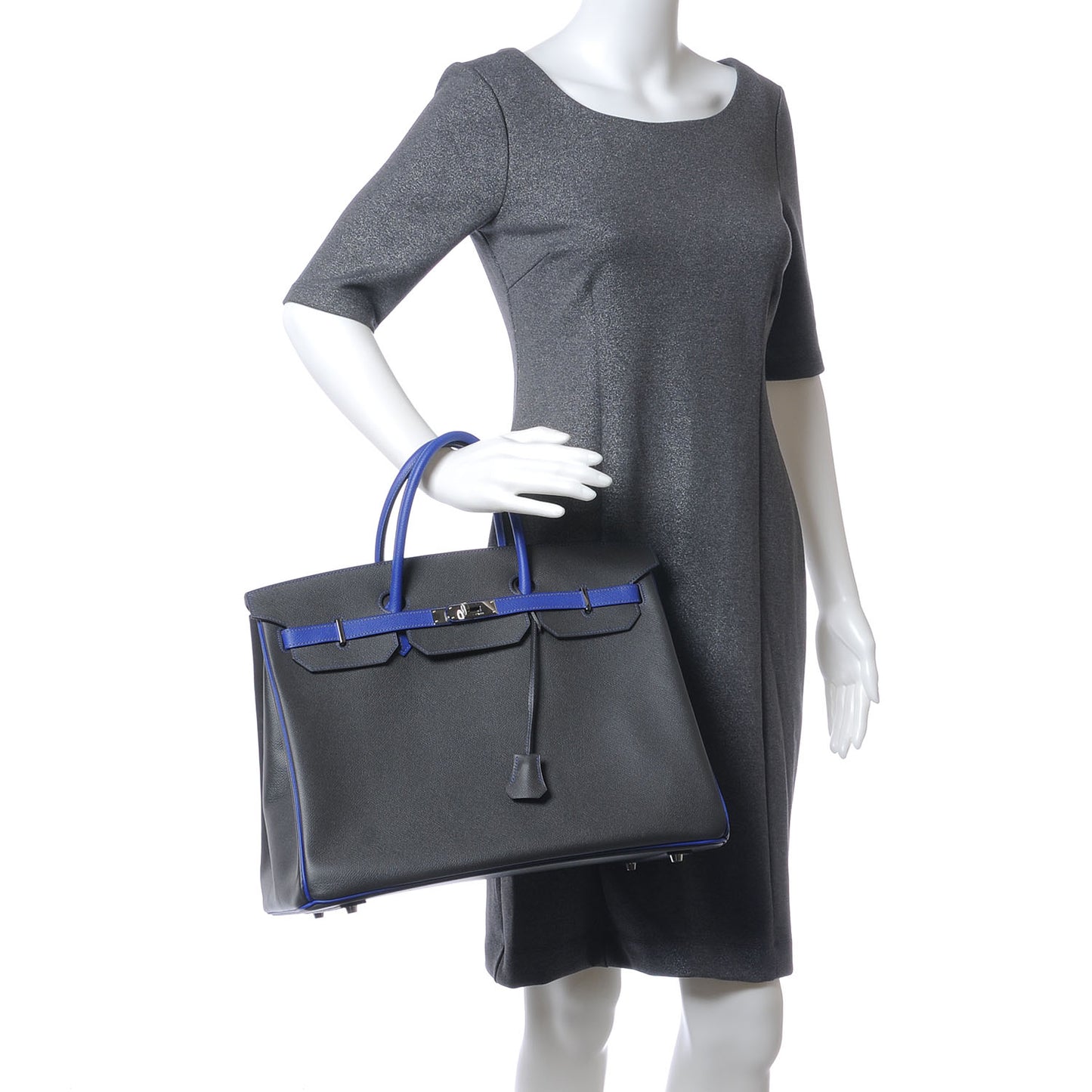 Epsom Special Order Horseshoe Bi-Color Birkin 40 Graphite and Bleu Electric