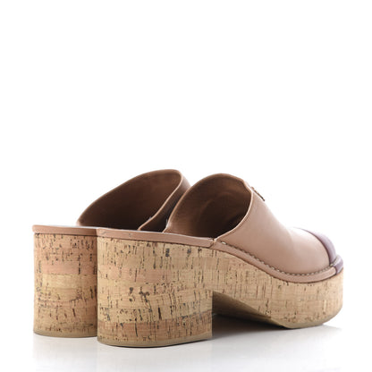 Chanel Calfskin Cork Cap Toe CC Clogs 41 Beige Burgundy 4 of 14