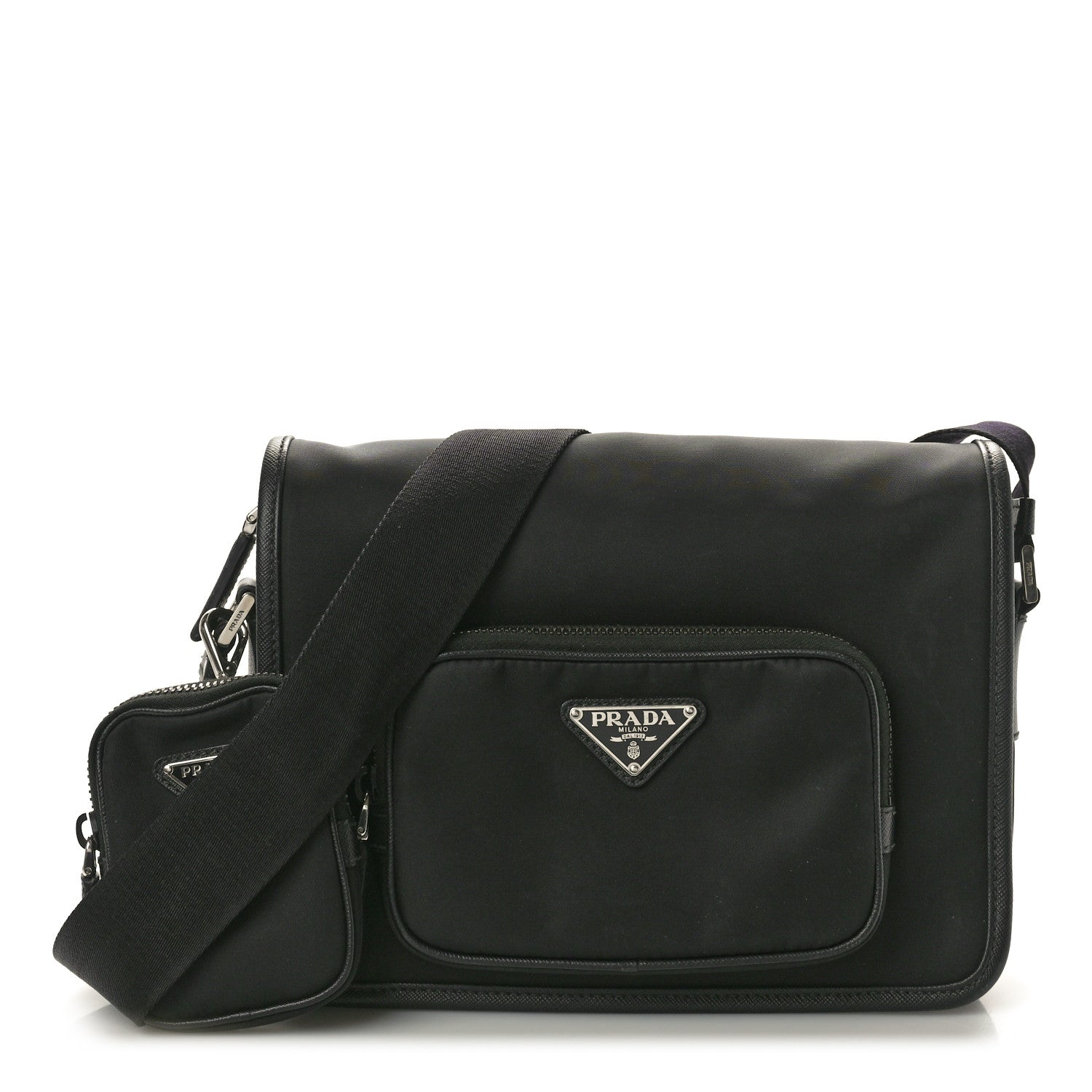 Prada Re-Nylon Tessuto Saffiano Pocket Flap Messenger Bag Black 1 of 9