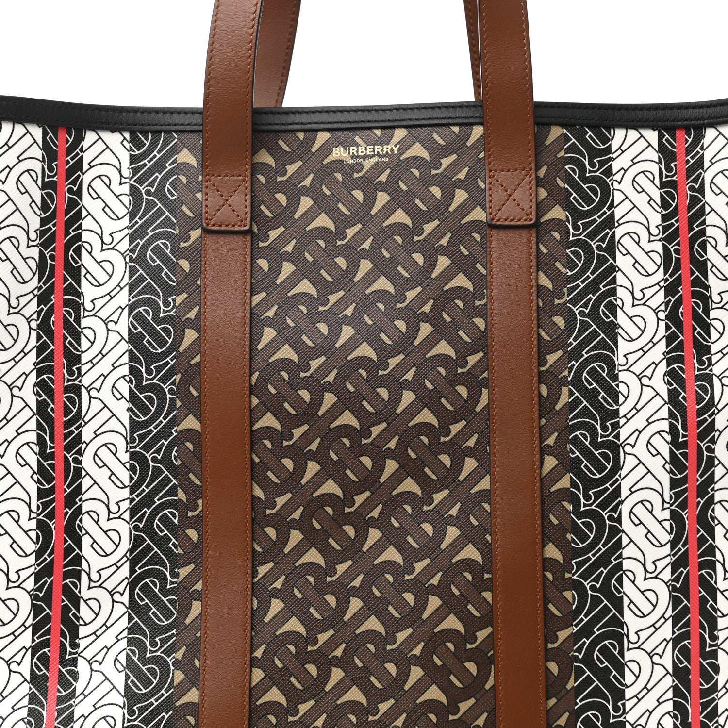 Burberry E-Canvas Monogram Stripe Book Tote Bridle Brown 7 of 9