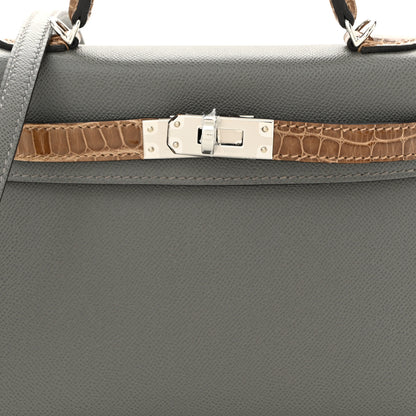 Hermes Madame Calfskin Shiny Alligator Mini Kelly Sellier Touch 20 Gris Meyer Ficelle 8 of 11