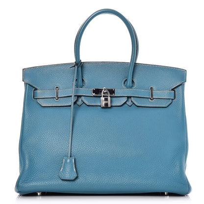 Hermes Taurillon Clemence Birkin 35 Blue Jean 1 of 33