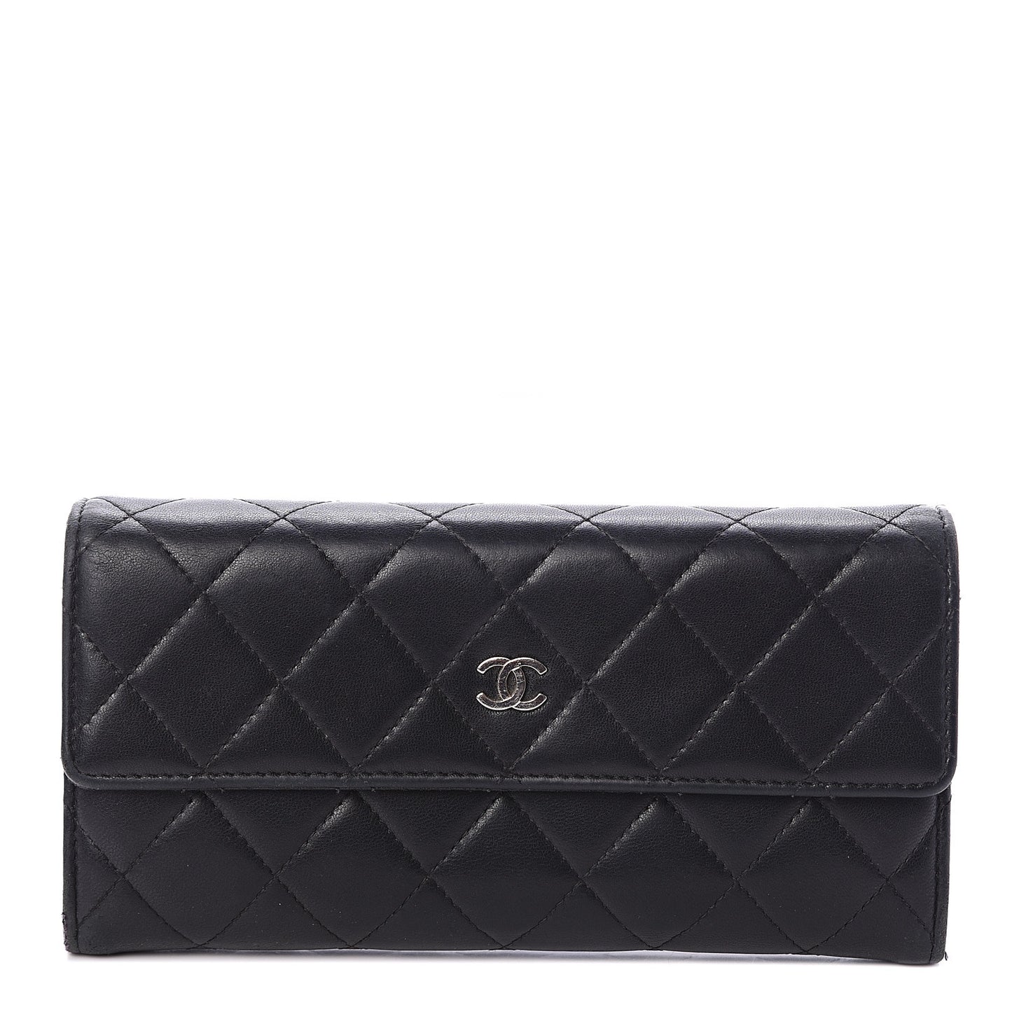 Lambskin Quilted Large Gusset Flap Wallet Black