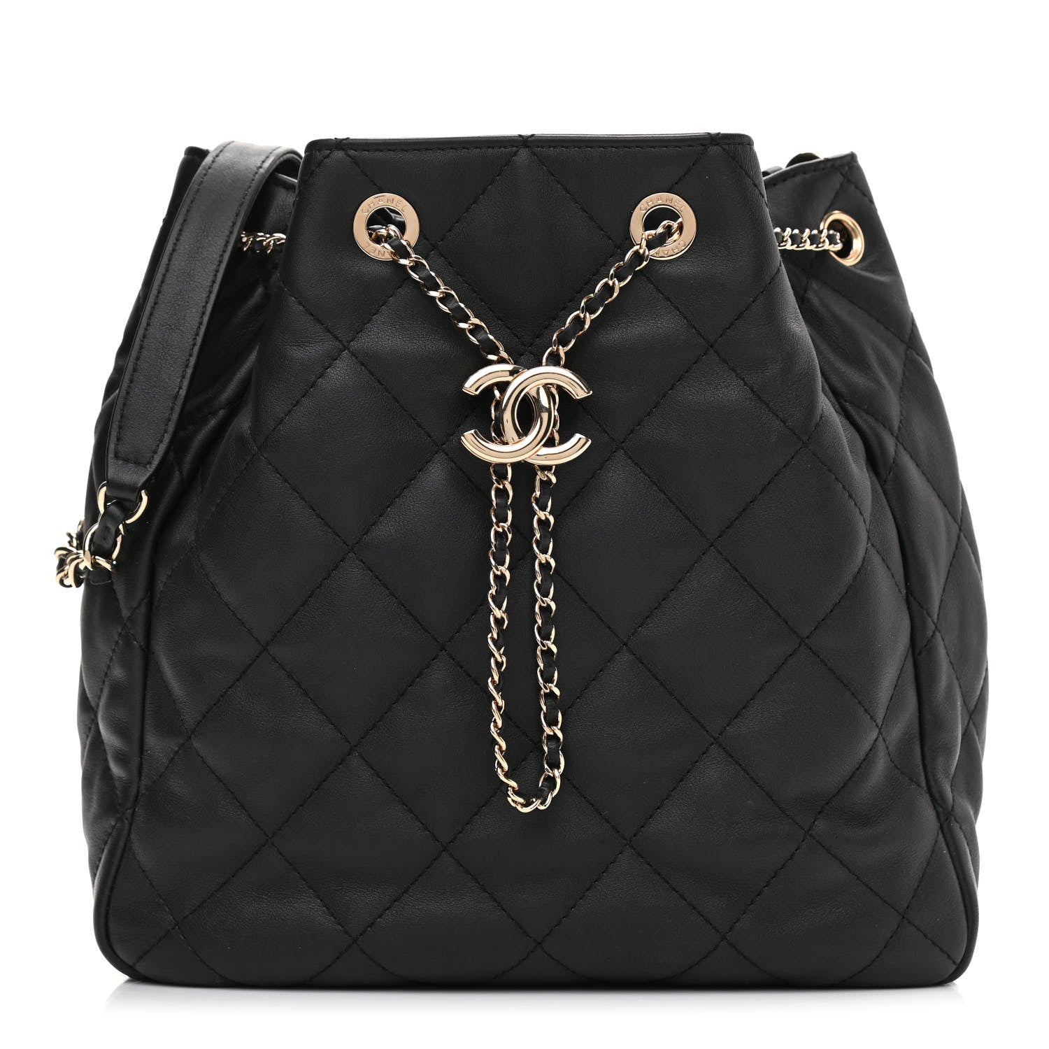 Chanel Lambskin Quilted Chain Drawstring Bag Black 1 of 9