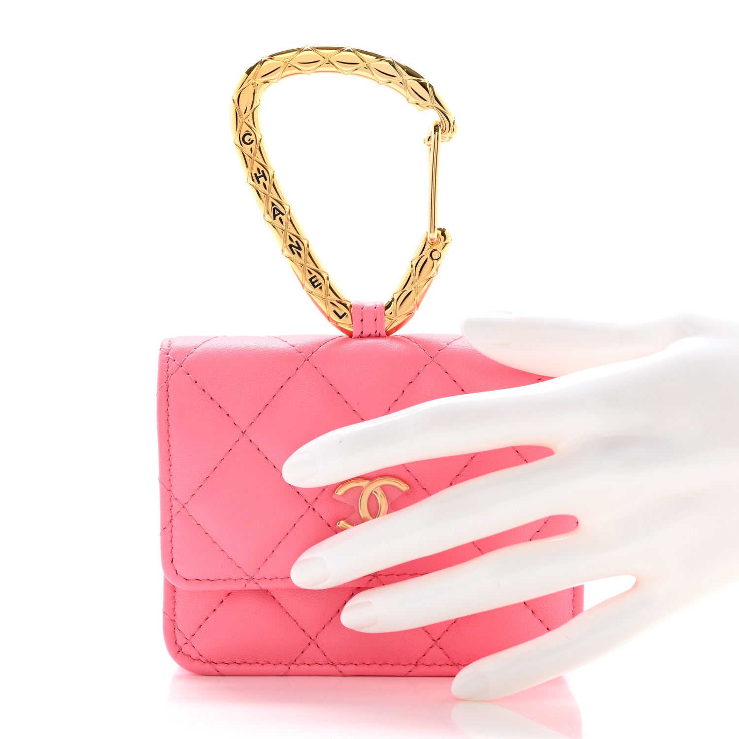Chanel Lambskin Quilted CC Hook Card Holder Pink 2 of 10
