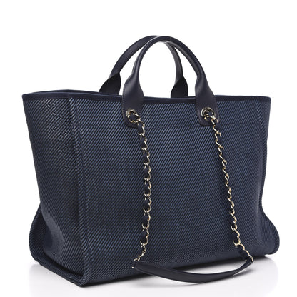 Chanel Mixed Fibers Calfskin Medium Deauville Tote Blue 3 of 9