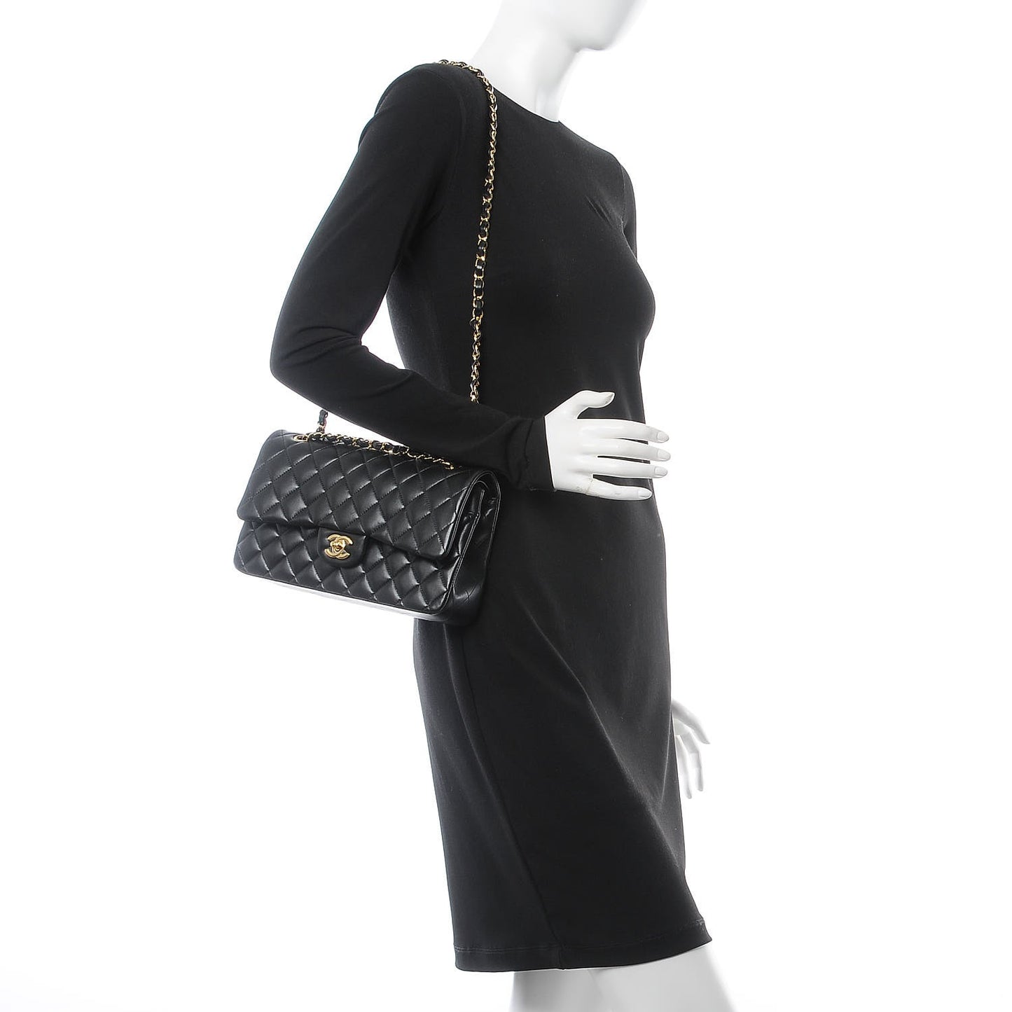 Lambskin Quilted Medium Double Flap Black