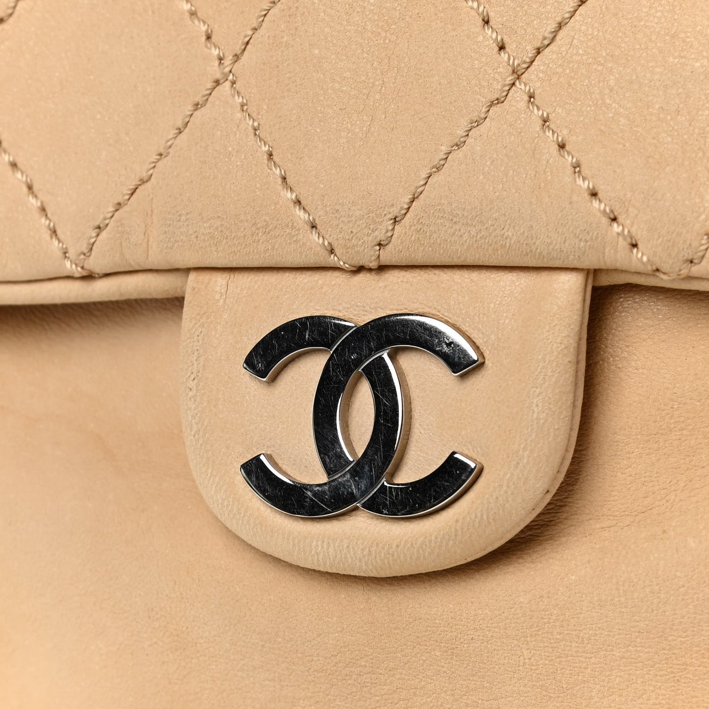 Lambskin Quilted Shoulder Flap Bag Beige