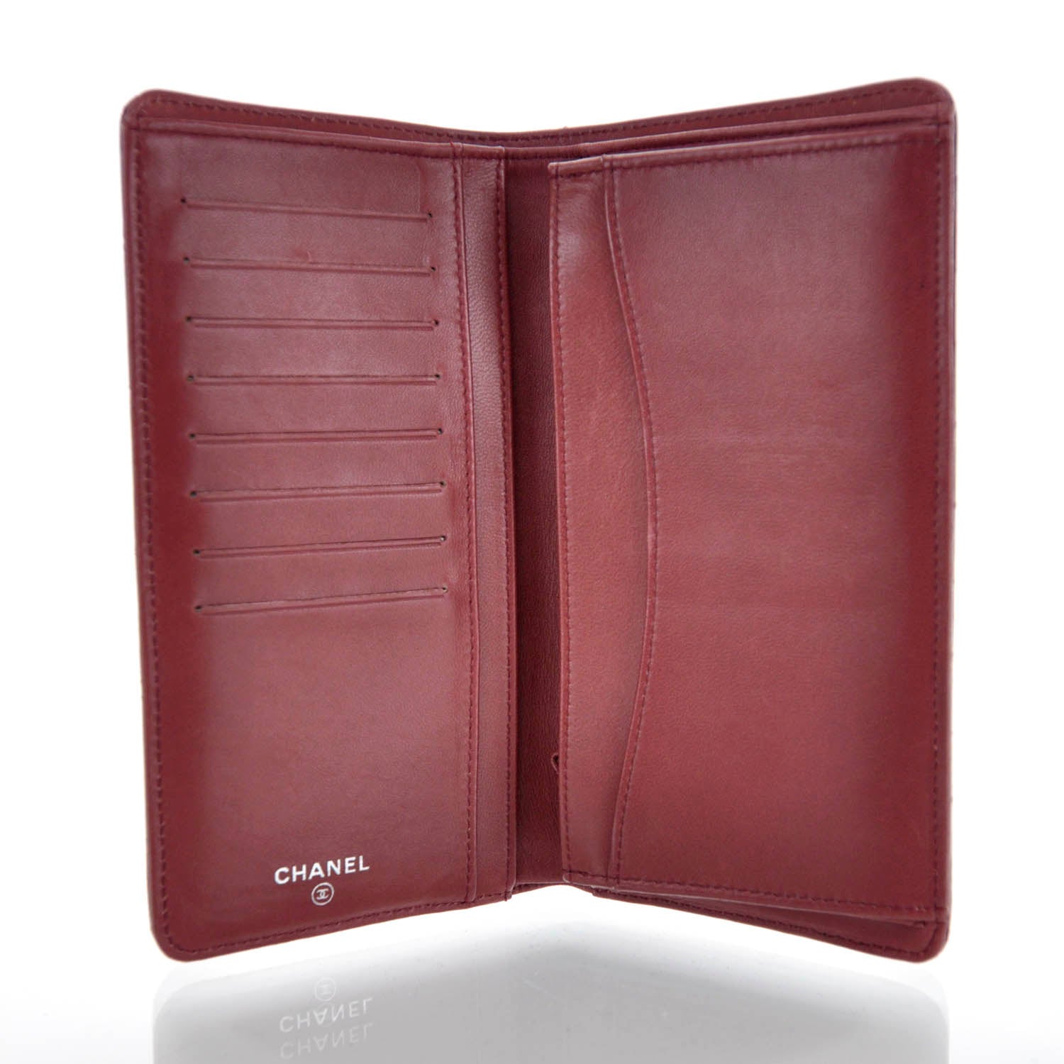Chanel Lambskin Quilted Yen Wallet Red 5 of 10
