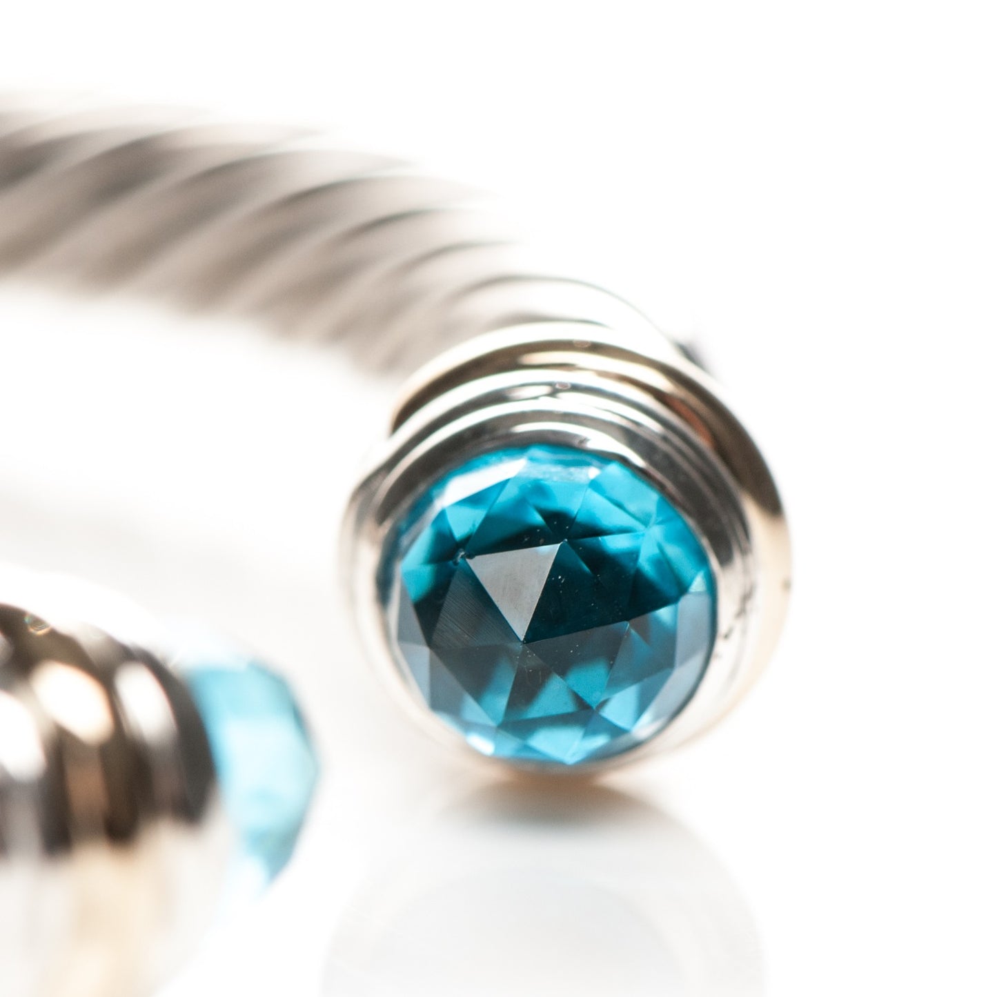 Sterling Silver 14K Yellow Gold Blue Topaz 5mm Cable Classics Bracelet
