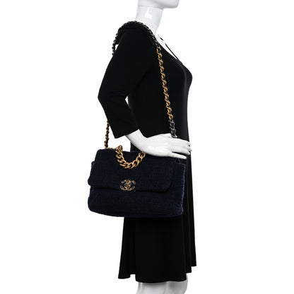 Chanel Tweed Quilted Large Chanel 19 Flap Navy Blue 2 of 12