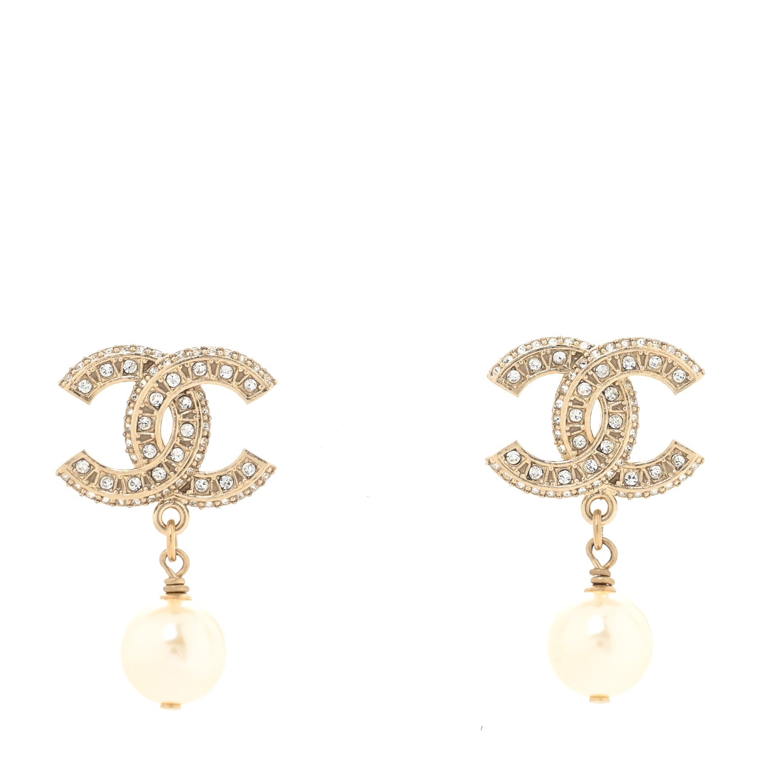 Chanel Crystal Pearl CC Drop Earrings Gold 1 of 4