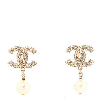 Chanel Crystal Pearl CC Drop Earrings Gold 1 of 4