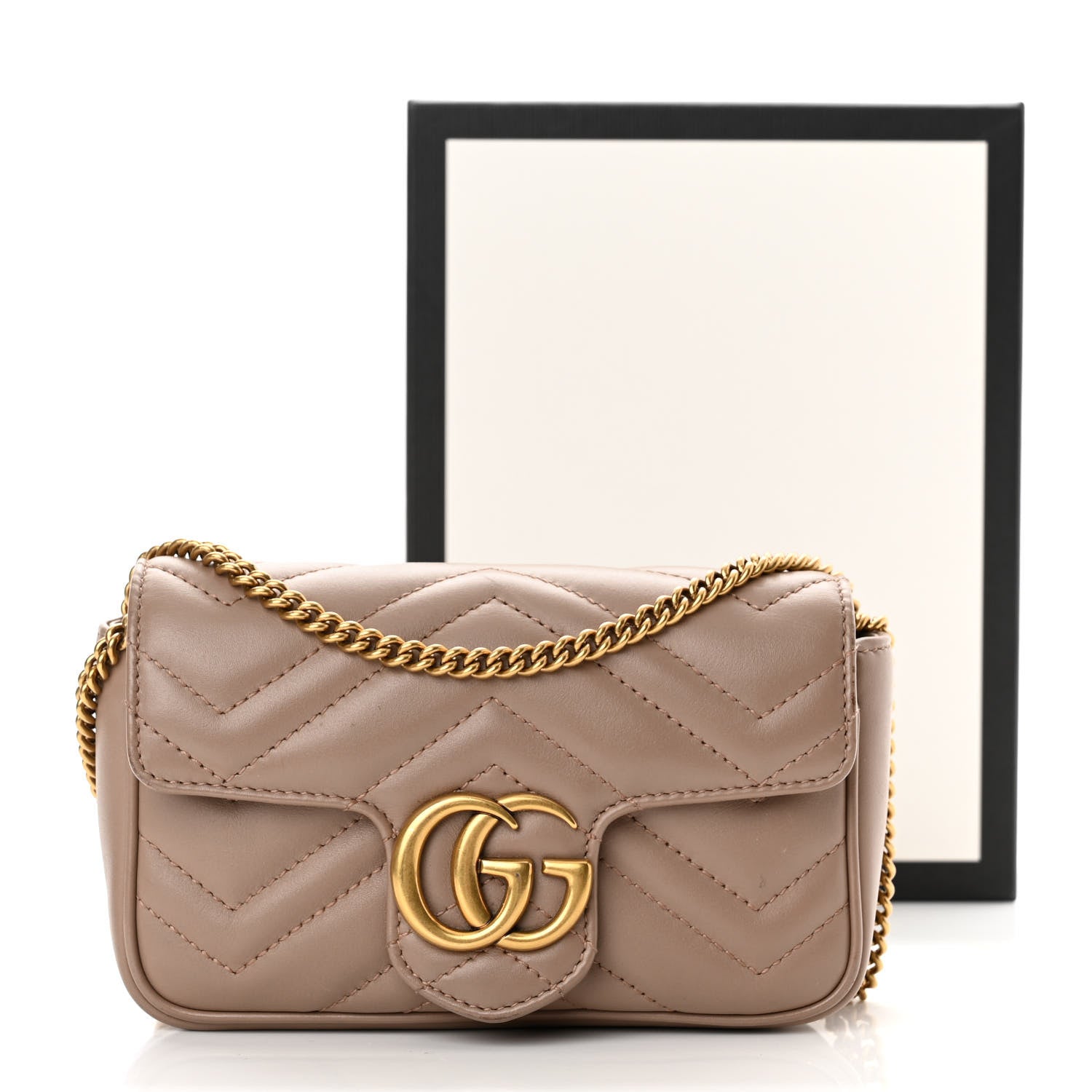 Gucci Calfskin Matelasse Super Mini GG Marmont Shoulder Bag Porcelain Rose 17 of 17
