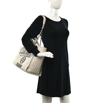 Chanel Canvas Calfskin Striped Medium Deauville Tote White Black 2 of 14