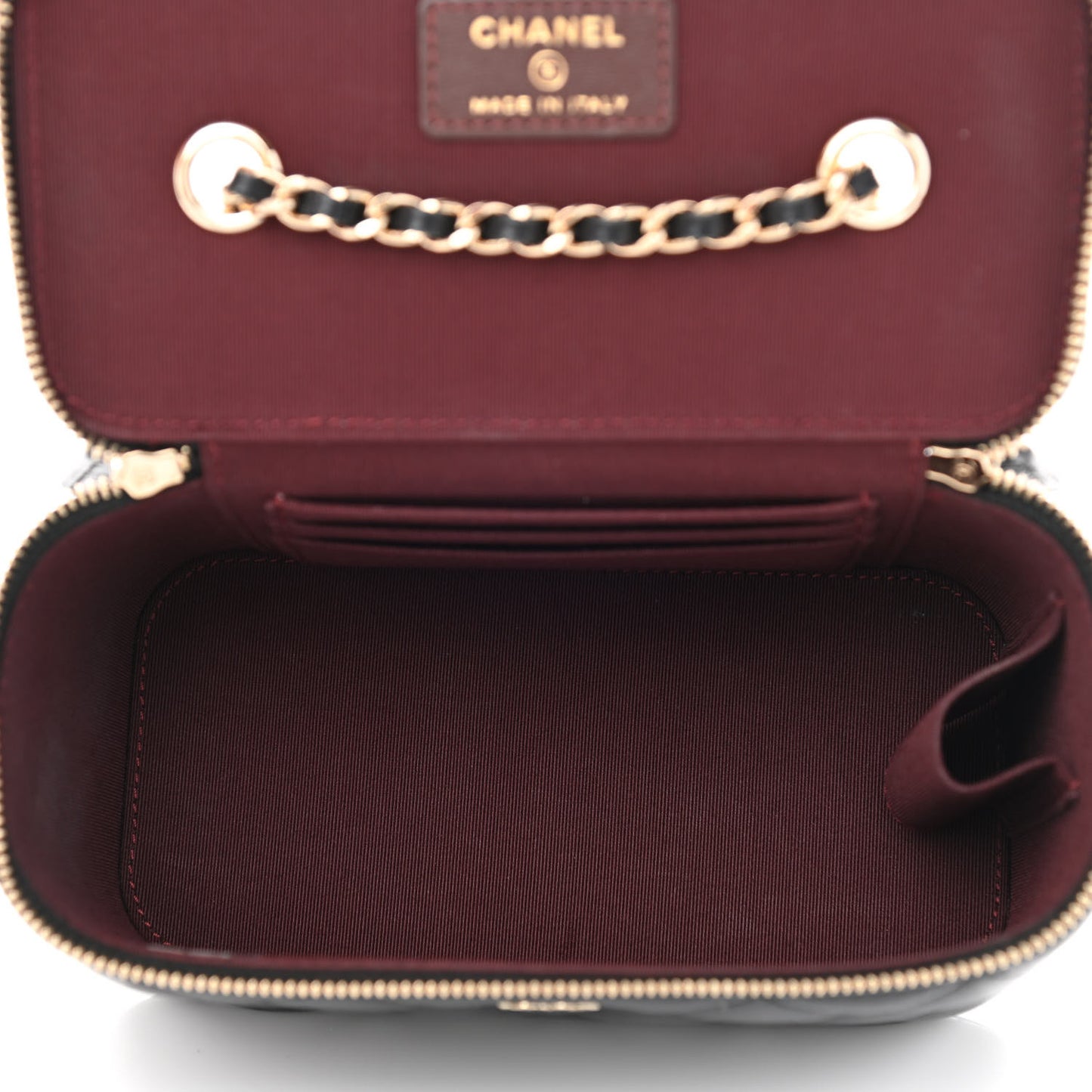 Lambskin Quilted Small Vanity Case With Chain Black