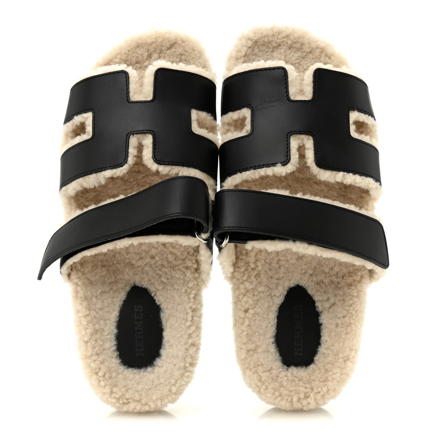 Calfskin Woolskin Womens Chypre Sandals 40 Black Ecru