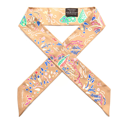 Hermes Silk Isola Di Primavera Twilly Camel Bleu Vif Fuchsia 1 of 6