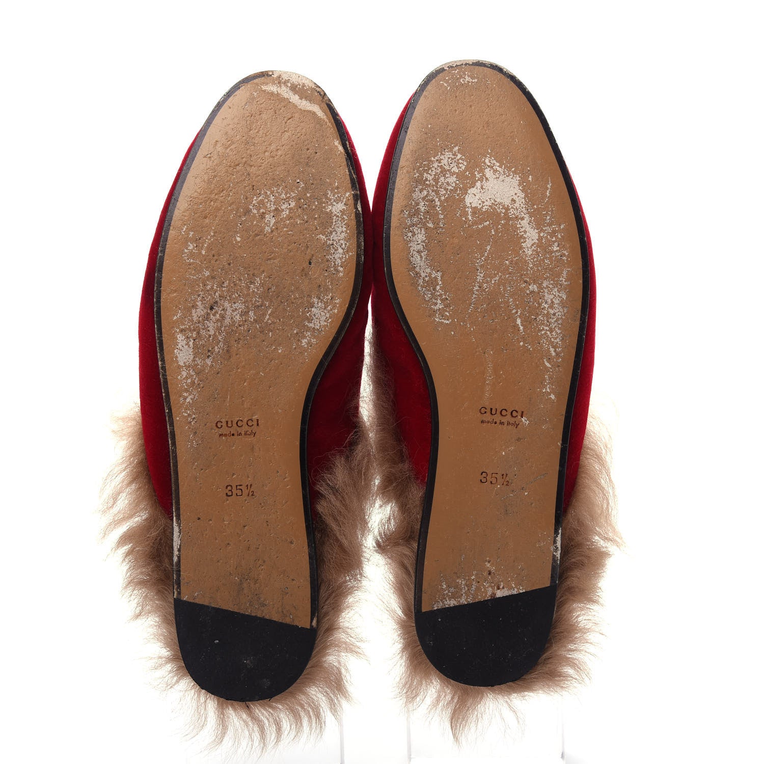 Gucci Velvet Fur Womens Princetown Slippers 35.5 Hibiscus Red 6 of 10