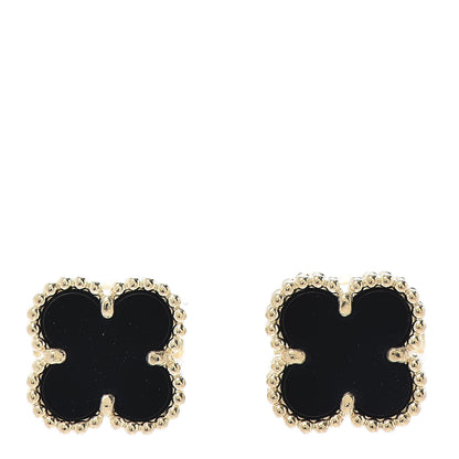 Van Cleef & Arpels 18K Yellow Gold Black Onyx Sweet Alhambra Earrings 1 of 7