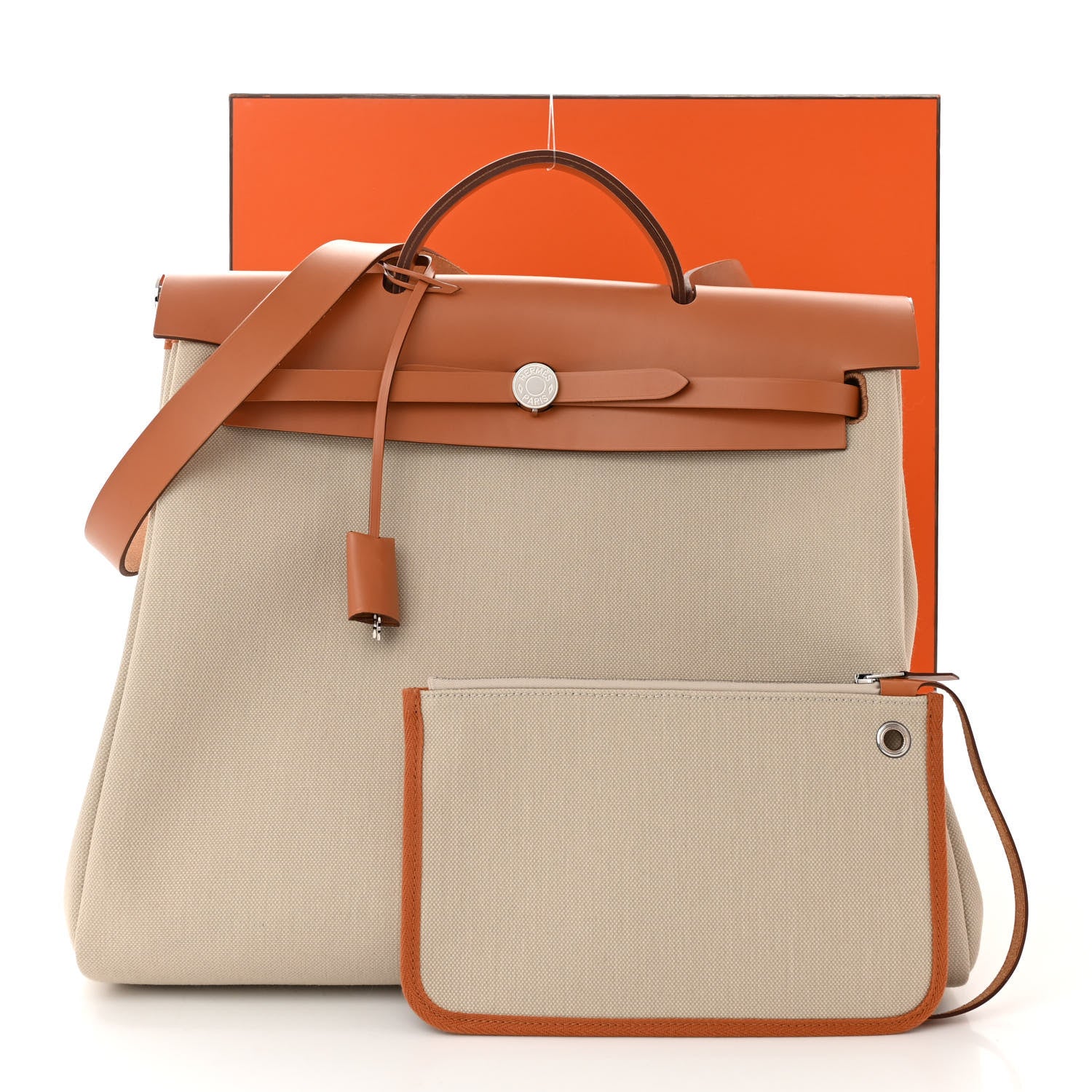 Hermes Military Toile Vache Hunter Herbag Zip Retourne 39 MM Beton Naturel 12 of 12