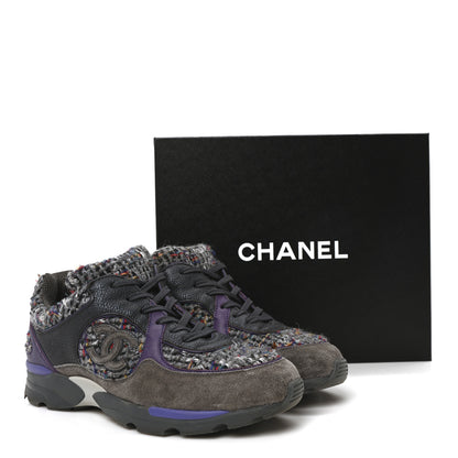 Chanel Suede Tweed Goatskin CC Sneakers 40 Grey Purple 9 of 9
