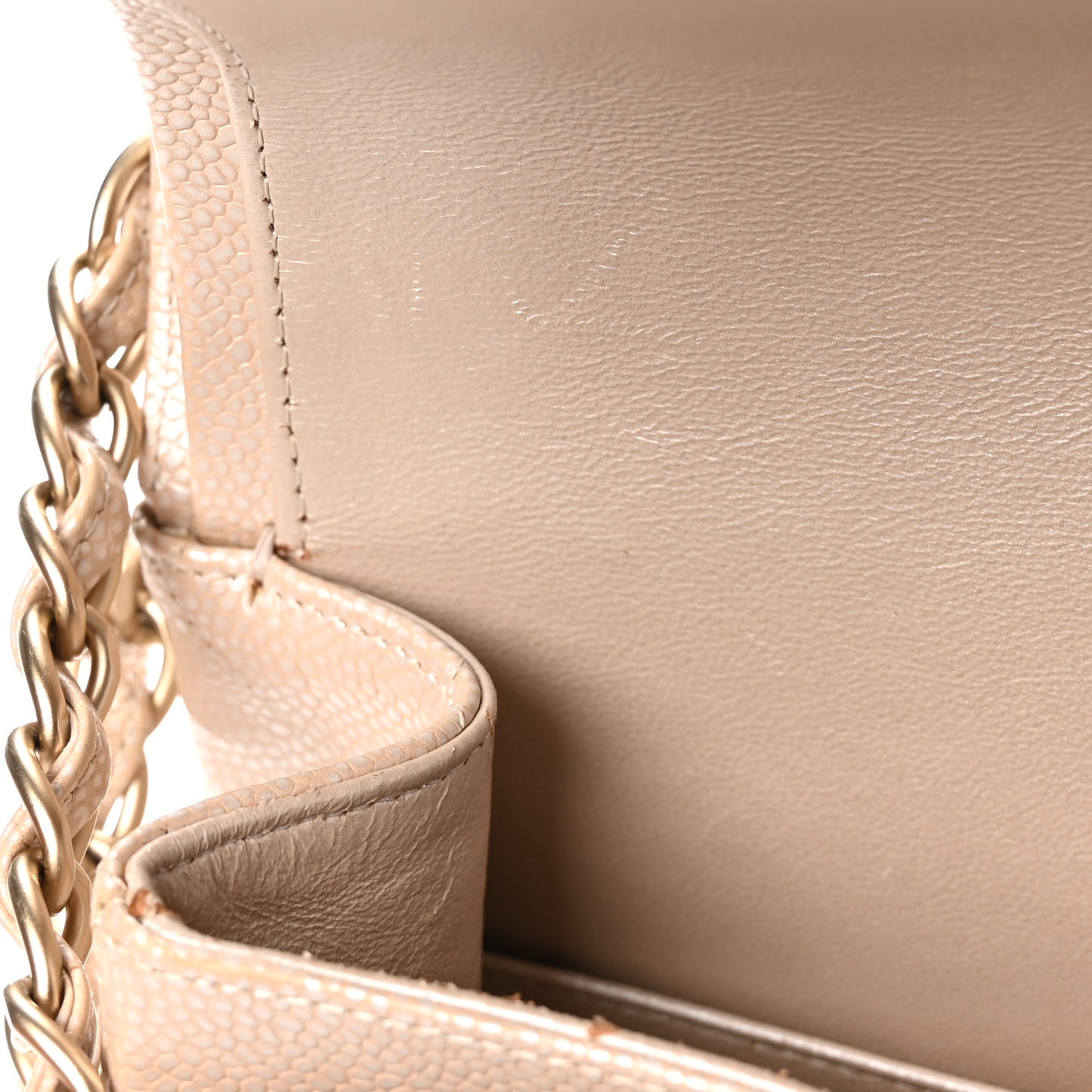 Metallic Caviar Quilted Maxi Double Flap Beige