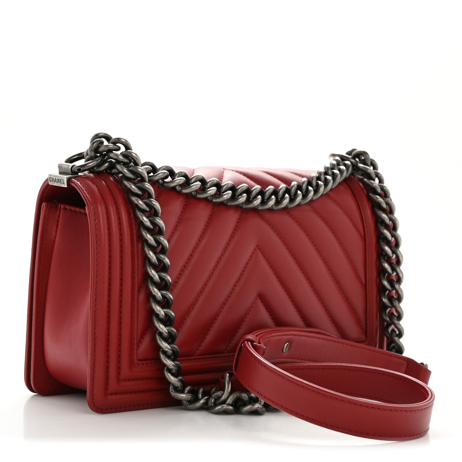 Chanel Lambskin Chevron Quilted Medium Boy Flap Red 3 of 12