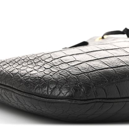 Saint Laurent Calfskin Crocodile Embossed Paris VII Large Flat Hobo Fondente 10 of 11