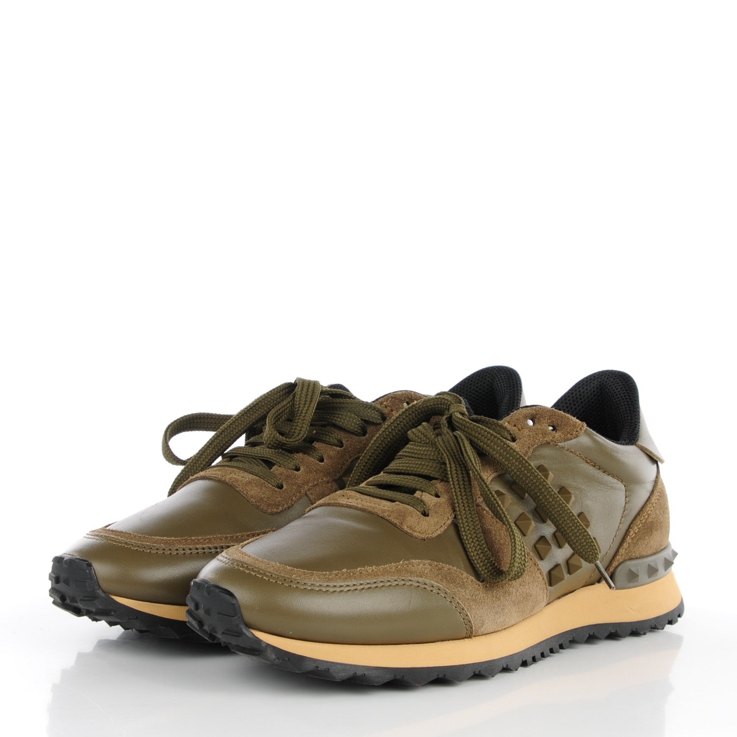 Valentino Garavani Calfskin Suede Rockstud Sneakers 39 Army Green 3 of 9