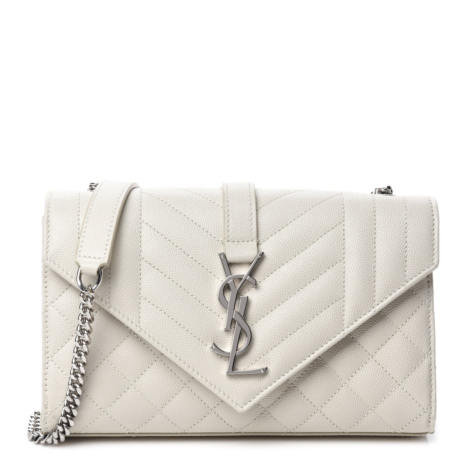 Saint Laurent Grain De Poudre Textured Mixed Matelasse Triquilt Small Monogram Satchel Optical White 1 of 12
