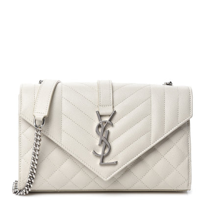 Saint Laurent Grain De Poudre Textured Mixed Matelasse Triquilt Small Monogram Satchel Optical White 1 of 12