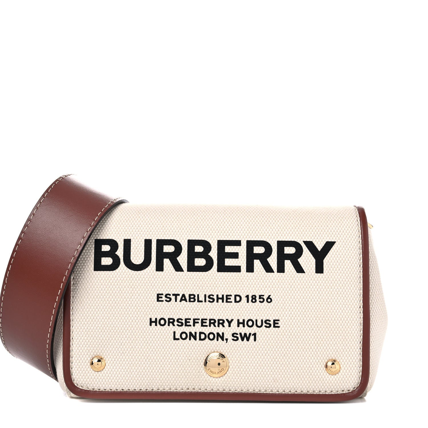 Burberry Calfskin Canvas Horseferry Print Hackberry Crossbody Bag Natural Tan 1 of 15