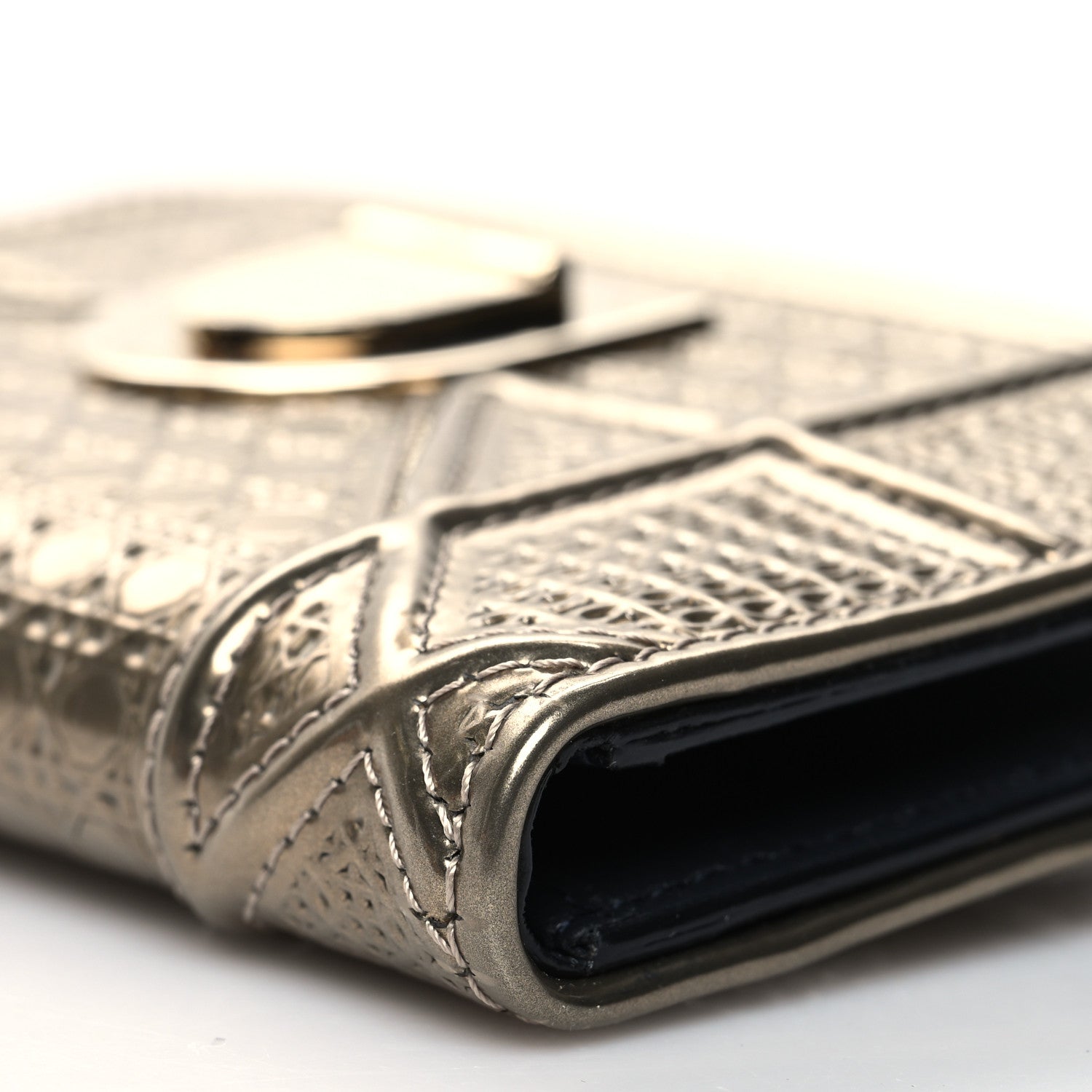 Christian Dior Metallic Patent Micro-Cannage Diorama Medium Wallet Champagne 9 of 10