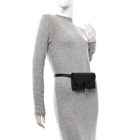 Grained Calfskin Saddle Belt Clutch Black