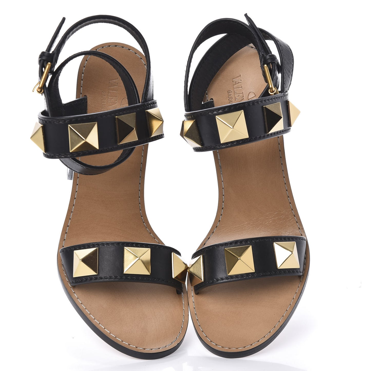 Calfskin Macro Rockstud Ankle Strap 100mm Sandals 38.5 Black