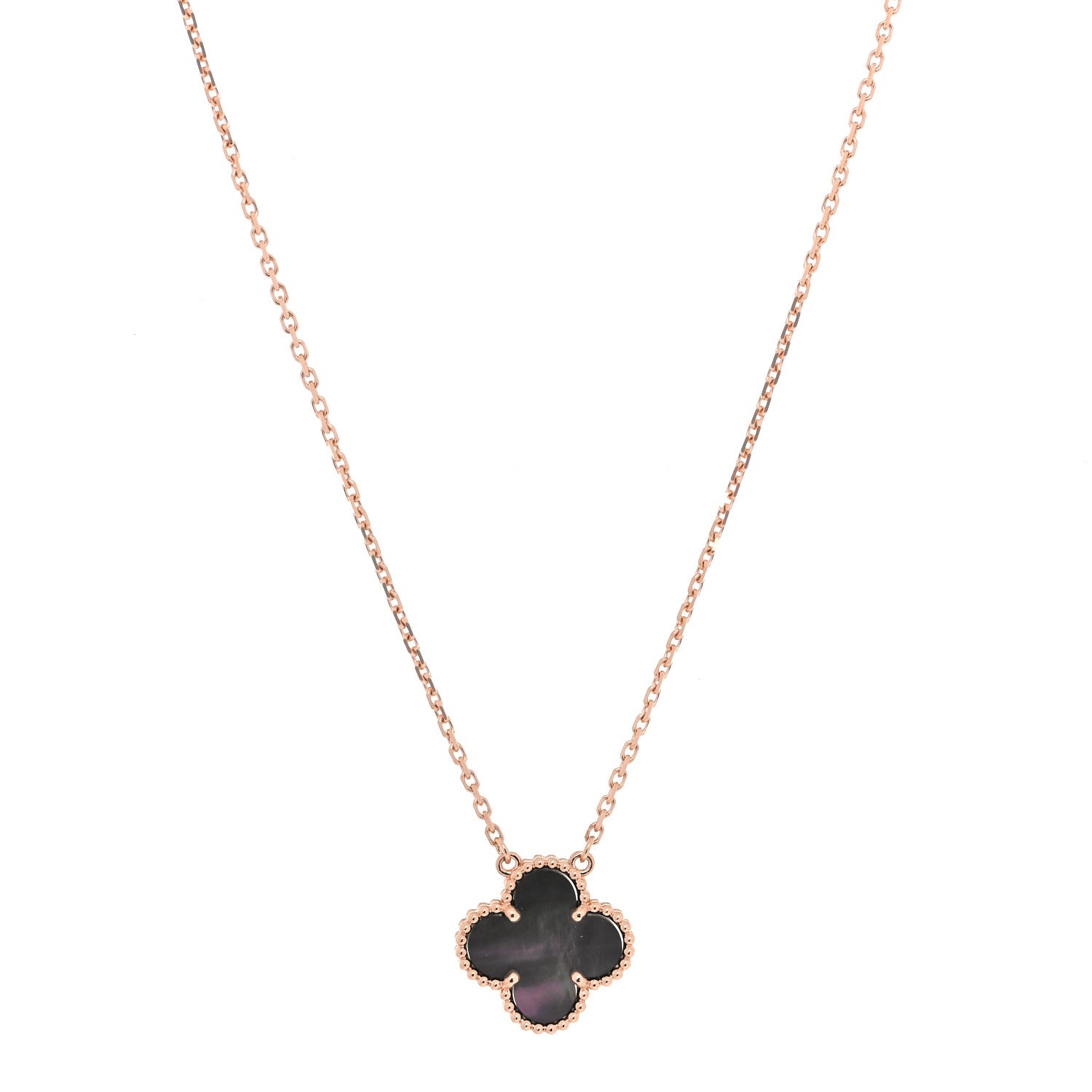 Van Cleef & Arpels 18K Rose Gold Gray Mother of Pearl Vintage Alhambra Pendant Necklace 1 of 9