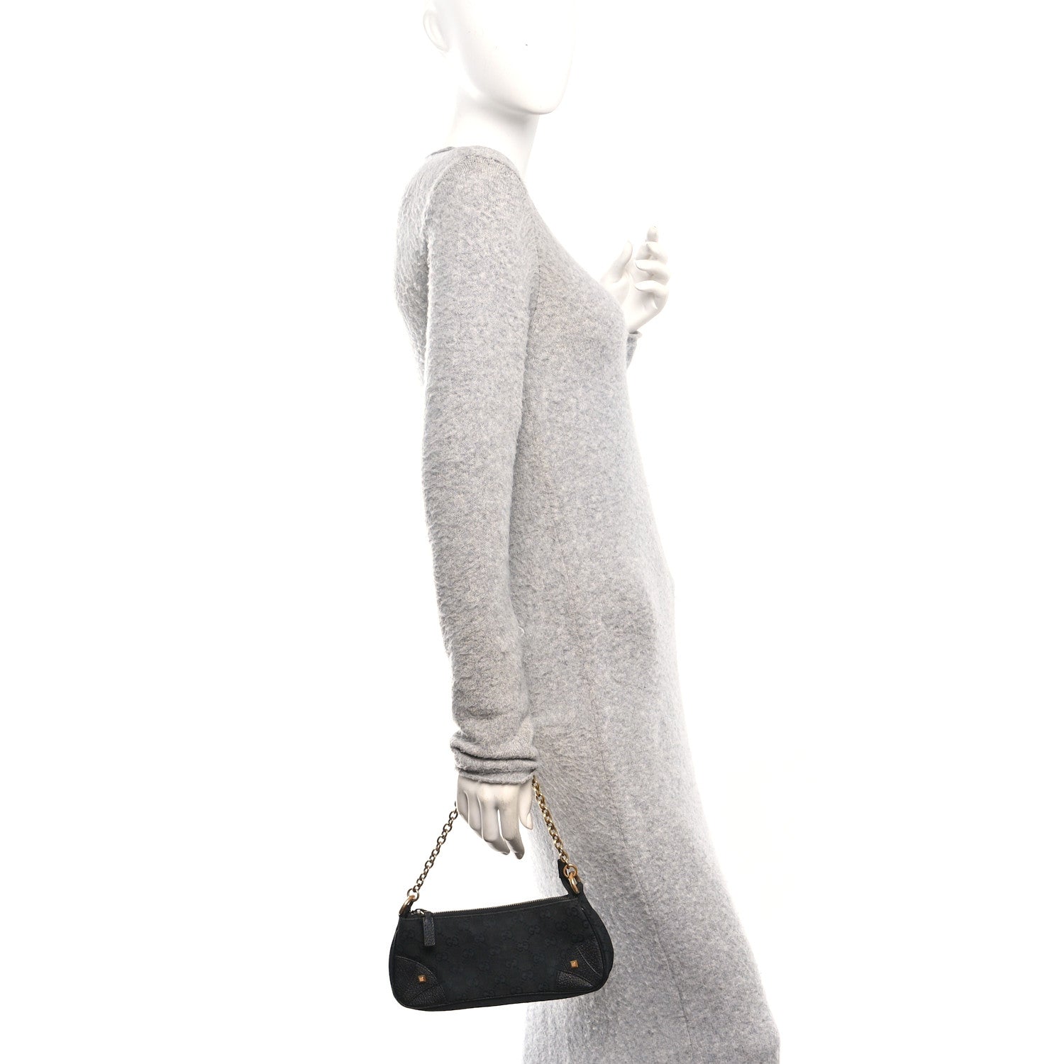 Gucci Monogram Horsebit Nail Chain Pochette Black 2 of 10