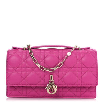 Christian Dior Lambskin Cannage Mini My Dior Top Handle Clutch Dark Pink 1 of 12
