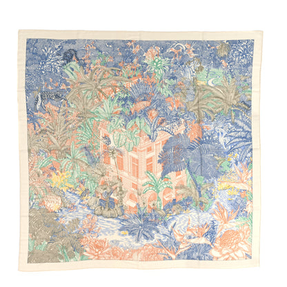 Hermes Cashmere Silk Faubourg Tropical Shawl 140 White Bleu Abricot 1 of 5