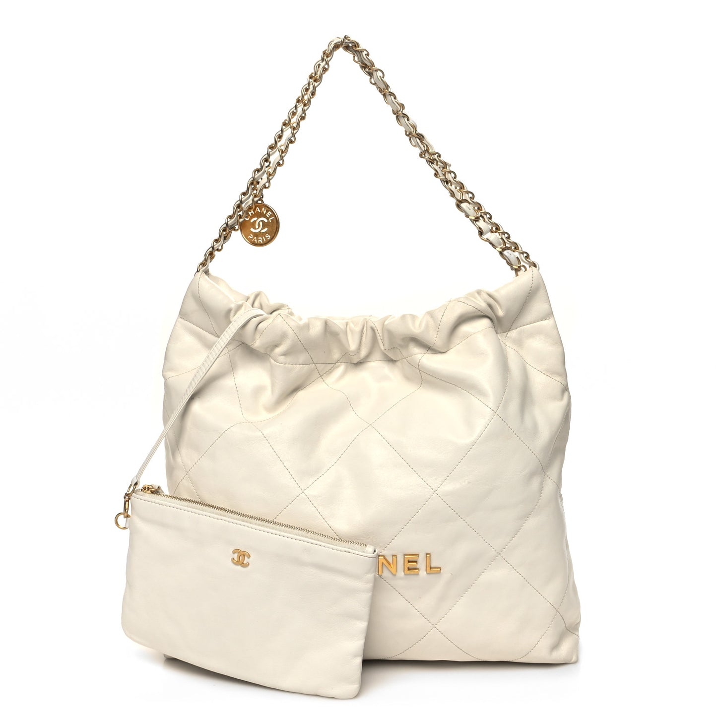 Shiny Calfskin Quilted Chanel 22 White