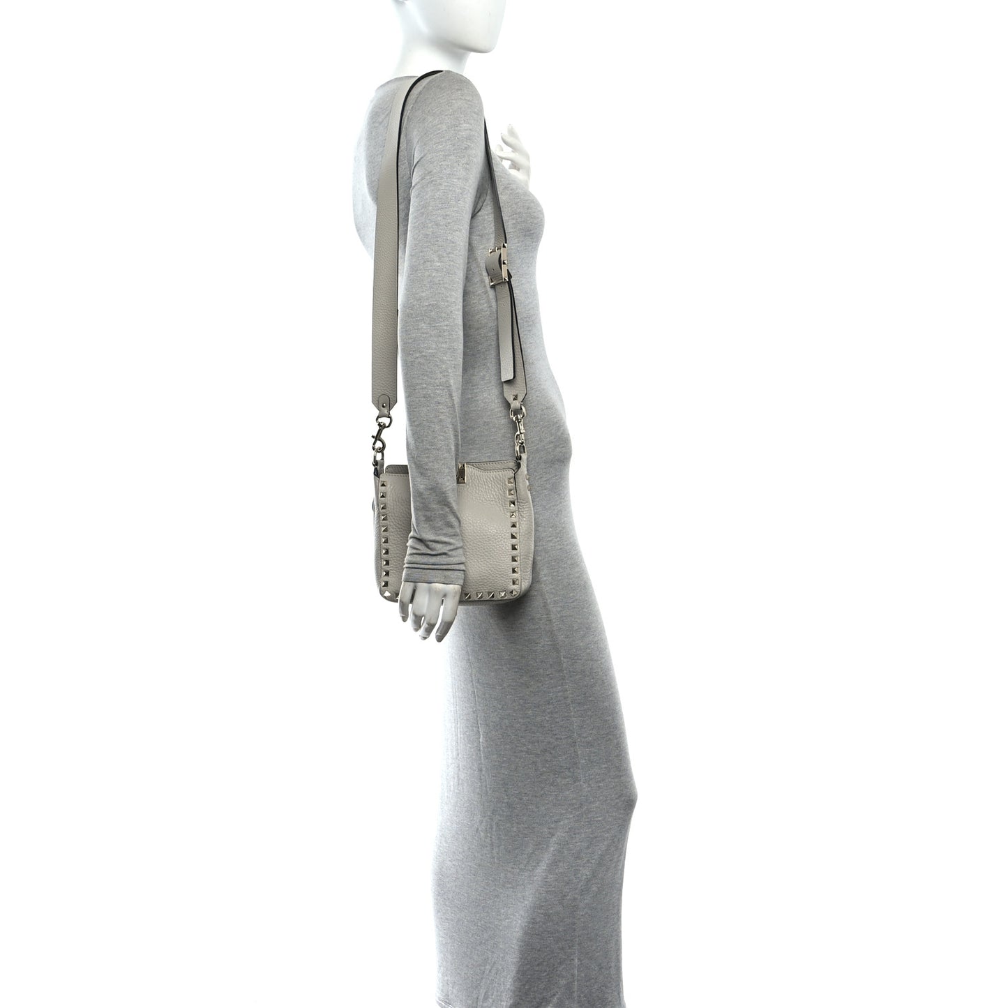 Pebbled Calfskin Mini Rockstud Flip-Lock Messenger Bag Pastel Grey