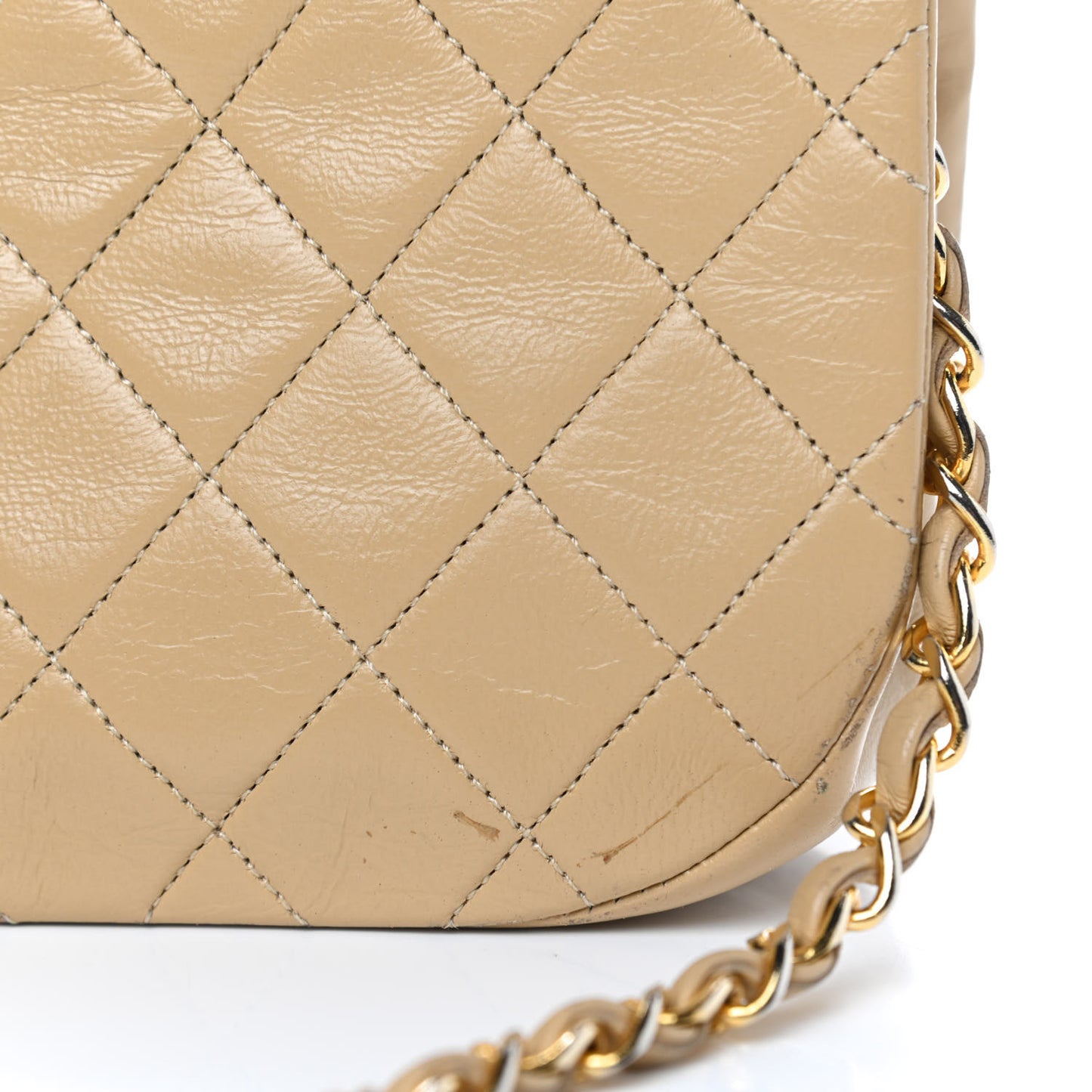 Lambskin Quilted Medium Double Flap Beige