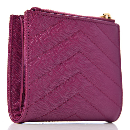 Saint Laurent Grain De Poudre Matelasse Chevron Monogram Zipped Card Case Dark Grape 3 of 9