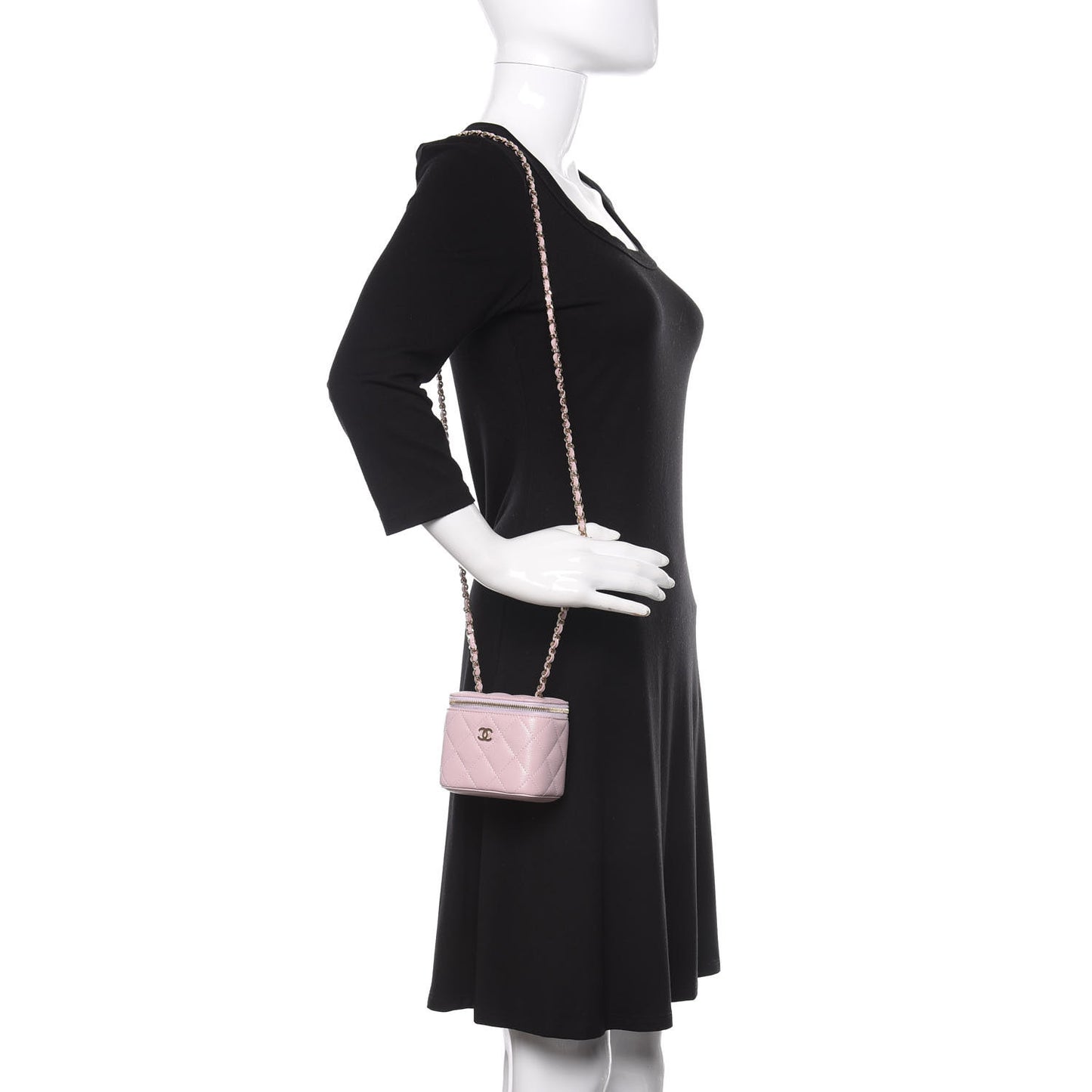 Caviar Quilted Mini Vanity Case With Chain Light Pink