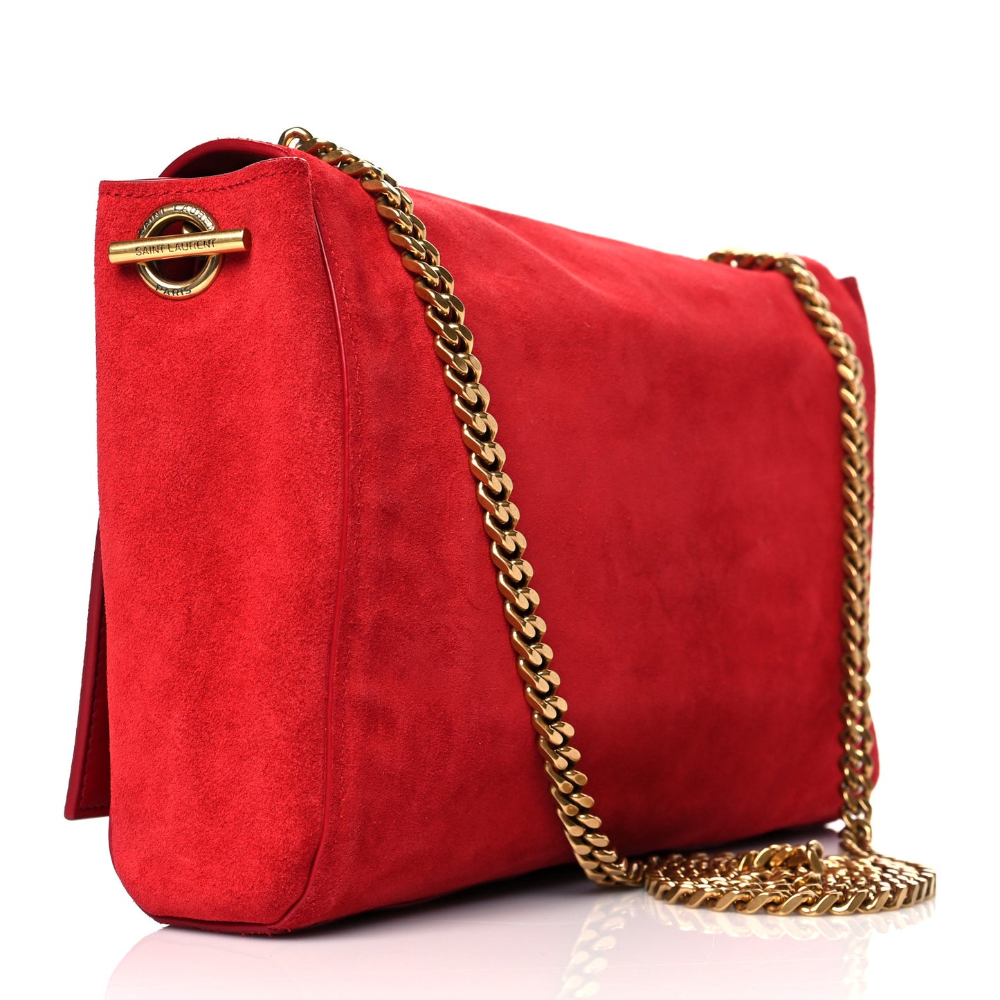 Smooth Calfskin Suede Medium Reversible Monogram Kate Satchel New Red