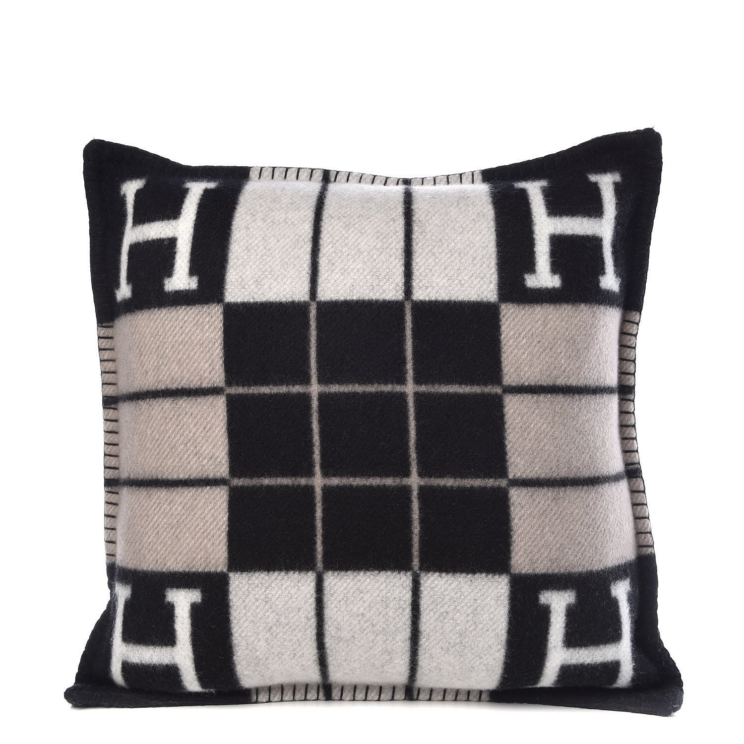 Hermes Wool Cashmere Avalon III Pillow PM Ecru Black 1 of 5